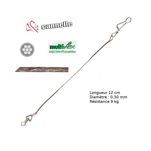 Cannelle Avançon en acier Multiflex spécial leurre dur C811 - Longueur 12cm - Diametre 0,30 mm - Resistance 9 kg  - Blister de 3