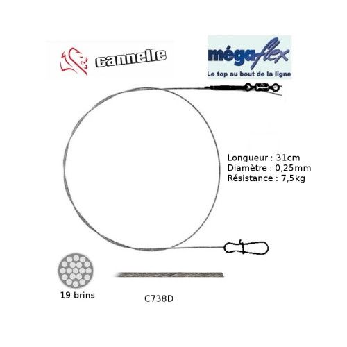 Cannelle Avançon en acier Cannelle Mégaflex C738D - Longueur 31cm - Diametre 0,20 mm - Resistance 5 kg  - Blister de 3 - 1