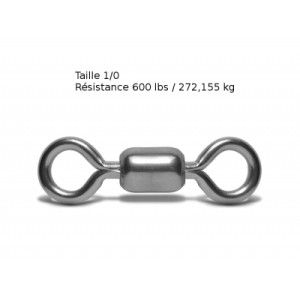 VMC Lot de 4 émerillons simples crane swivel 3126 - Taille 1/0 -  Résistance 272 kg - Acier - 1