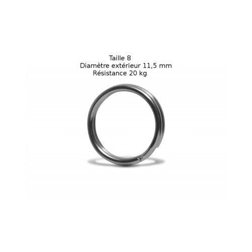 VMC Lot de 9 anneaux brisés inox VMC - Taille 8 - Diamètre 11,5 mm - Résistance 20 kg - 1